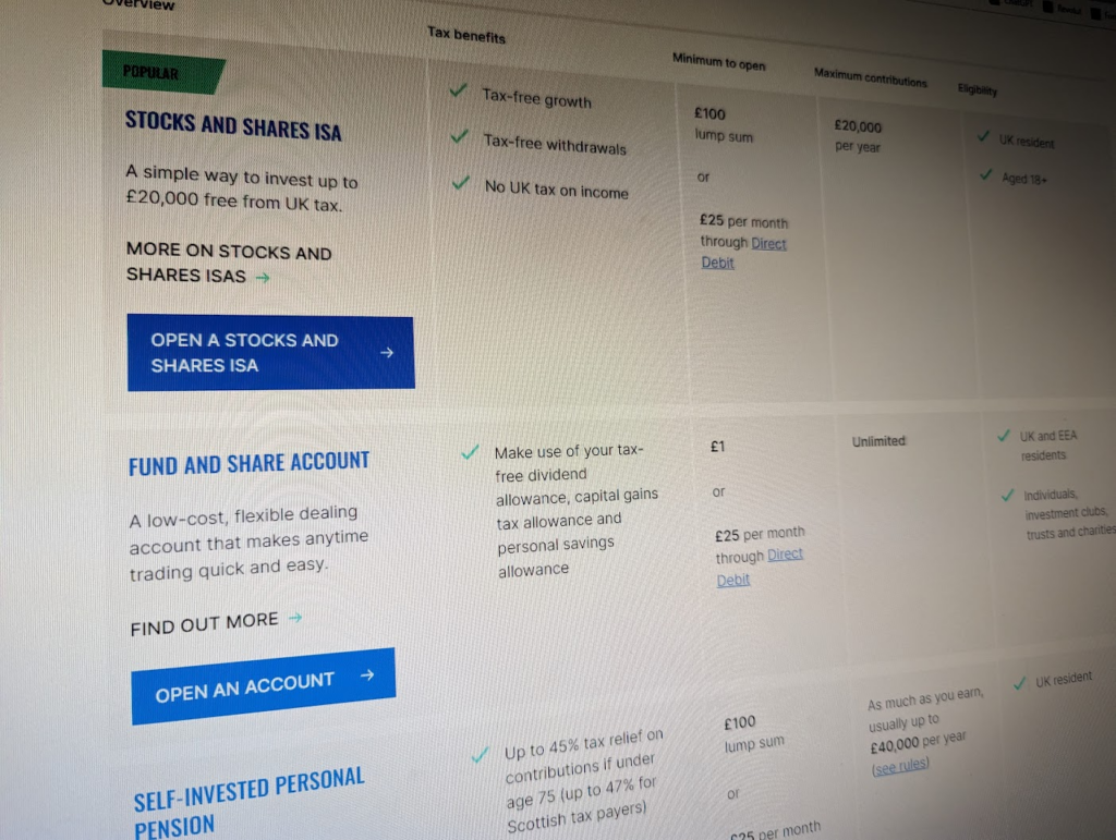 Hargreaves Lansdown offers 8 types of accounts.